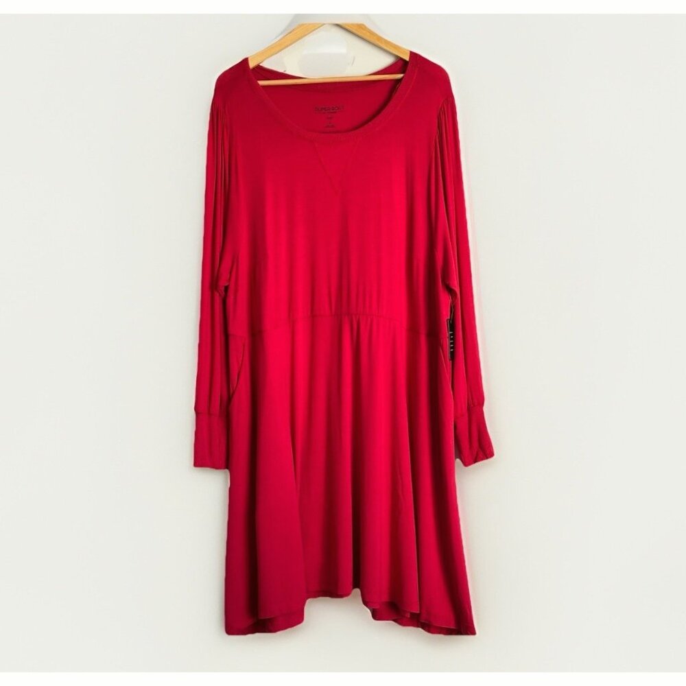 Torrid Women’s 3X Super Soft Long Puff Sleeve Skater Dress Red Pocket Minimalist